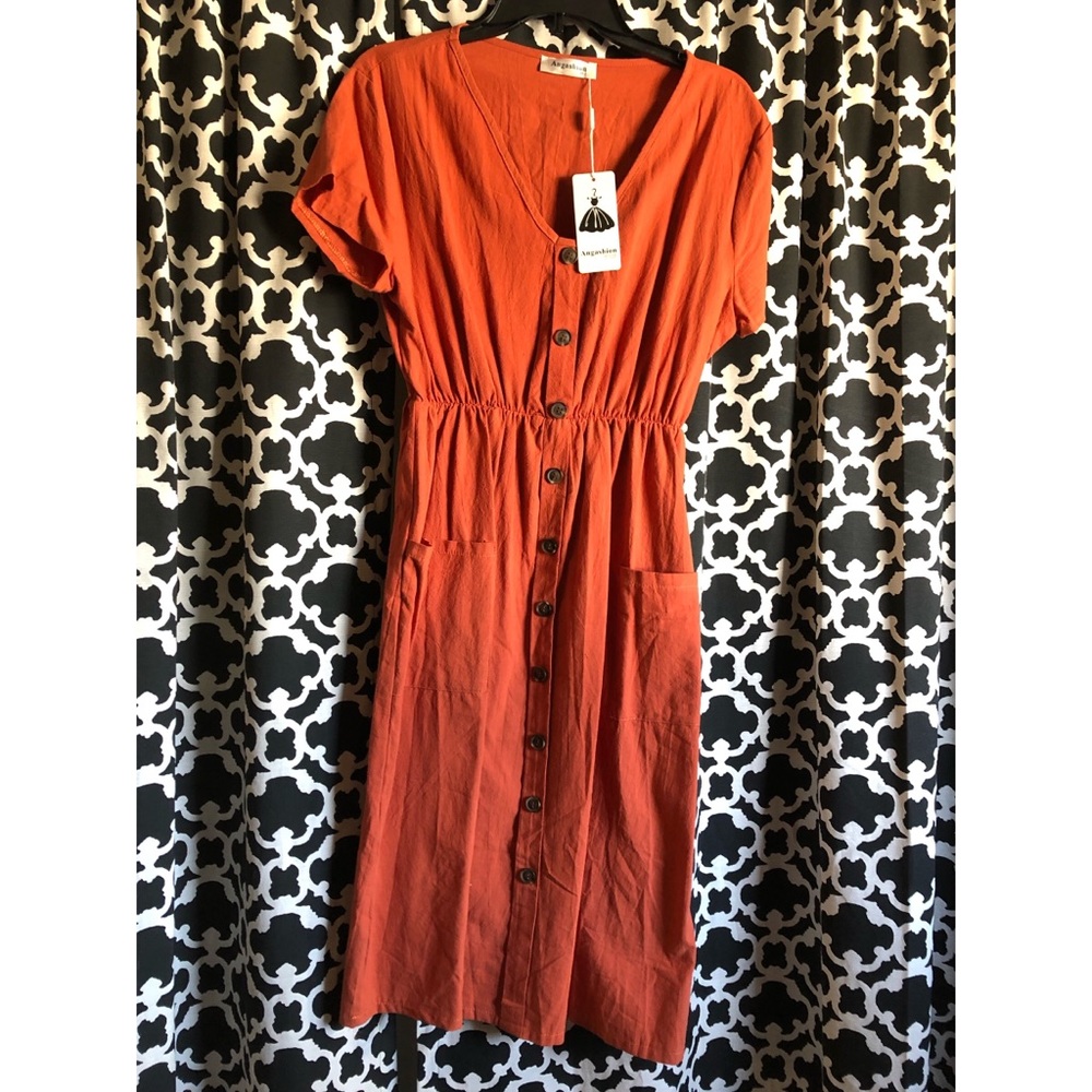 Orange faux button down dress